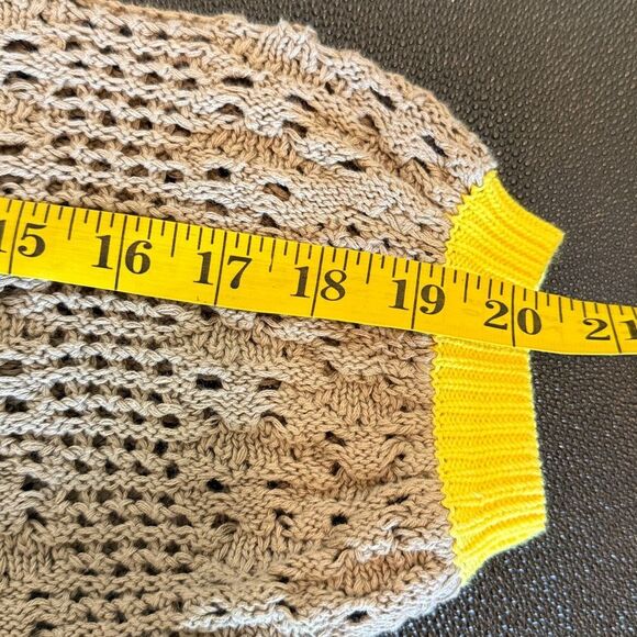 Free People Home Run Tan Crochet Knit Sweater with Yellow Trim size Small - Picture 11 of 11
